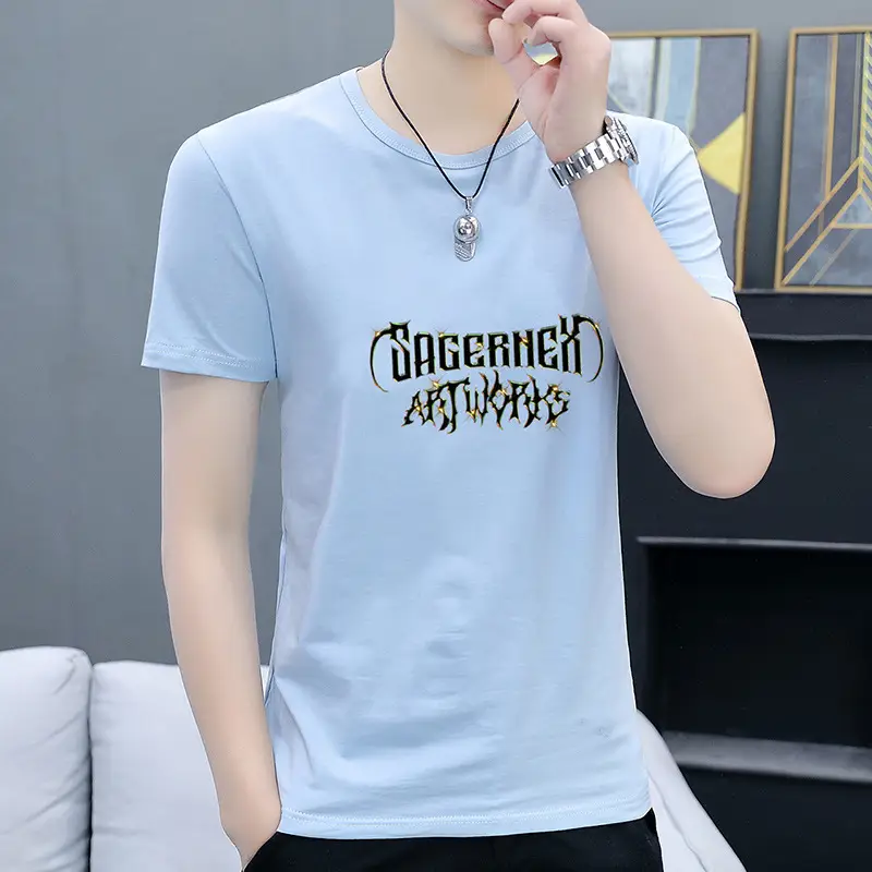 Men Printed Grey T-Shirt Short Sleeve Crew Neck - Image 8