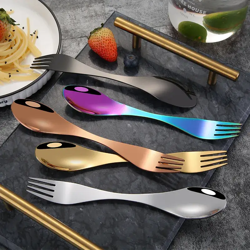 Stainless Steel Spoon Fork Set Black Gold All-In-One - Image 9
