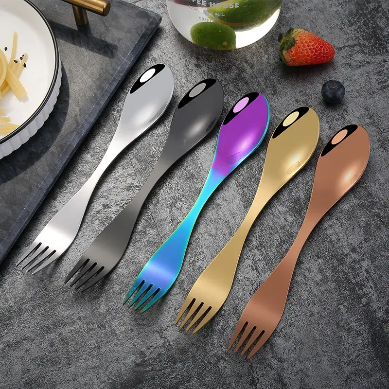 Stainless Steel Spoon Fork Set Black Gold All-In-One