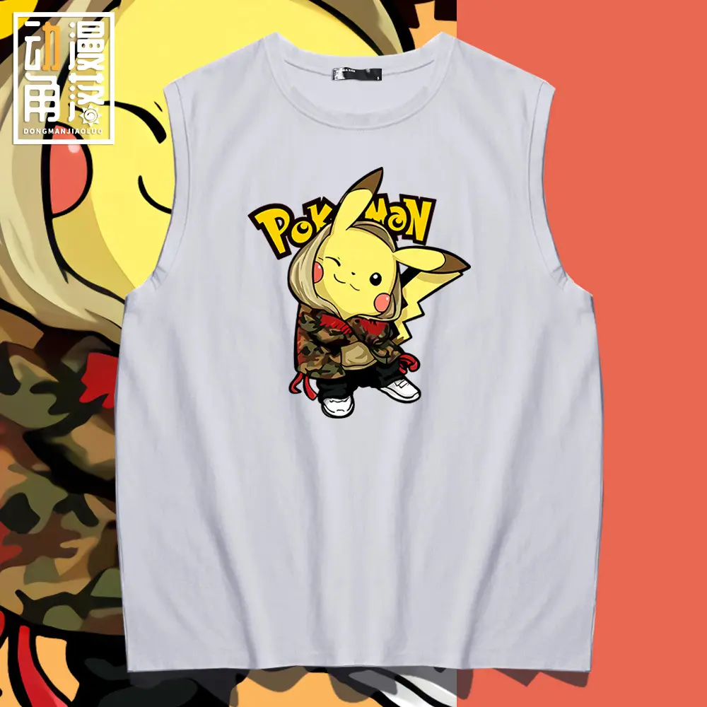 Pikachu Sleeveless Vest Yellow Cartoon Print - Image 8