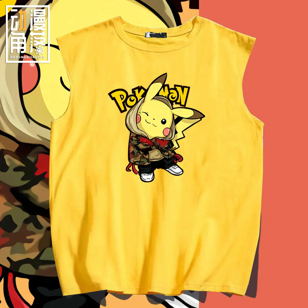 Pikachu Sleeveless Vest Yellow Cartoon Print - Image 9