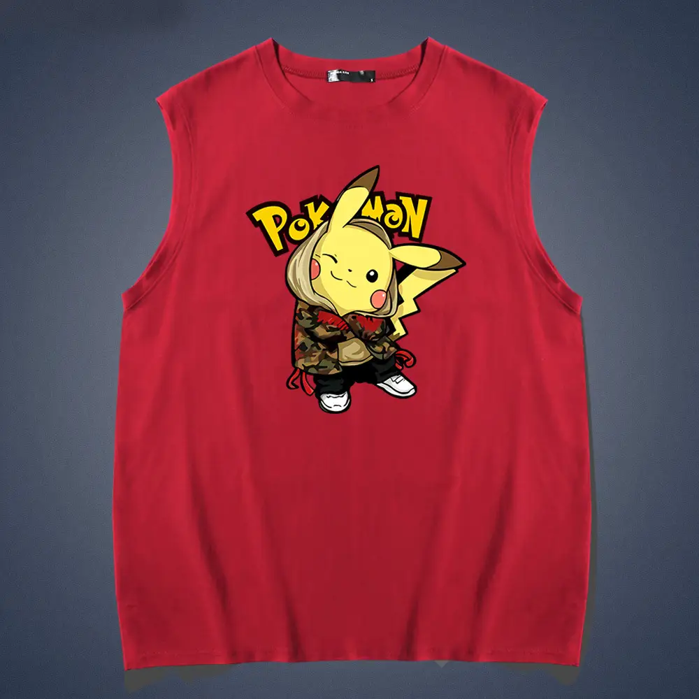 Pikachu Sleeveless Vest Yellow Cartoon Print - Image 4