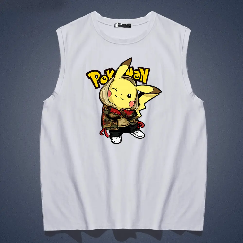 Pikachu Sleeveless Vest Yellow Cartoon Print - Image 2