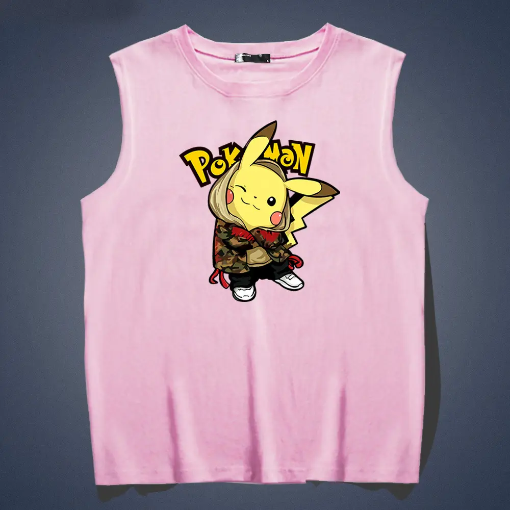 Pikachu Sleeveless Vest Yellow Cartoon Print - Image 6