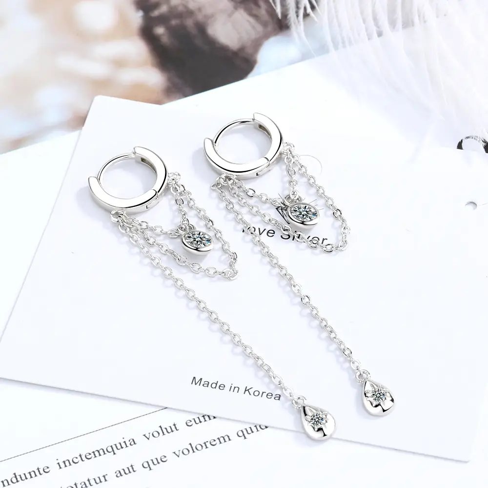 Japanese Circle Earrings with Zircon Chain for Women - Image 3