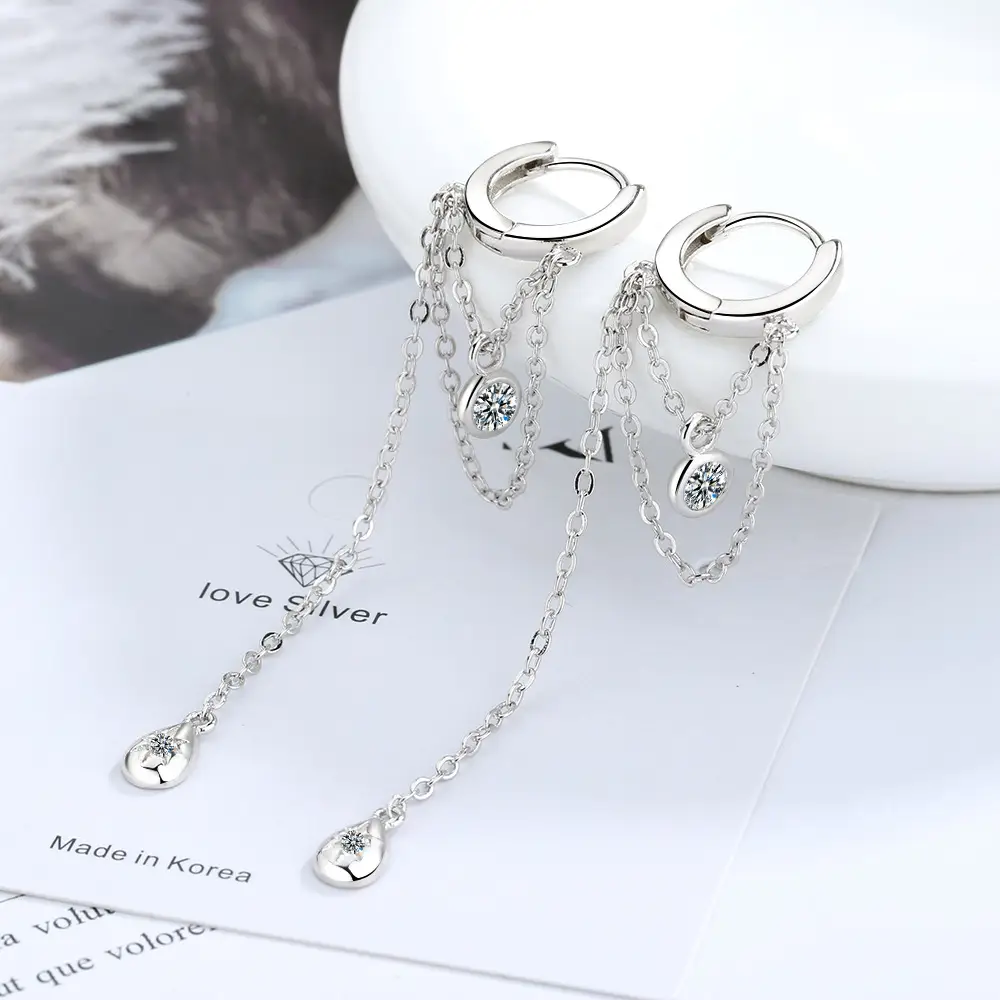 Japanese Circle Earrings with Zircon Chain for Women - Image 4