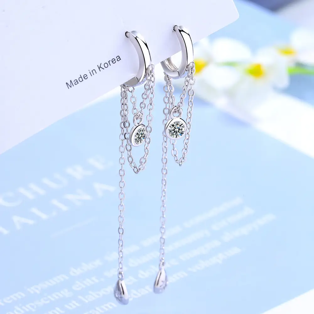 Japanese Circle Earrings with Zircon Chain for Women - Image 5