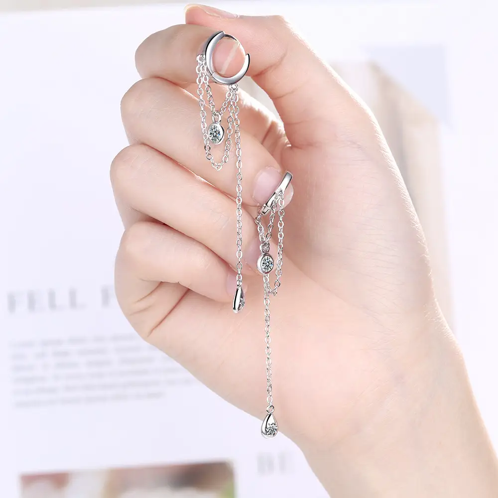 Japanese Circle Earrings with Zircon Chain for Women - Image 6