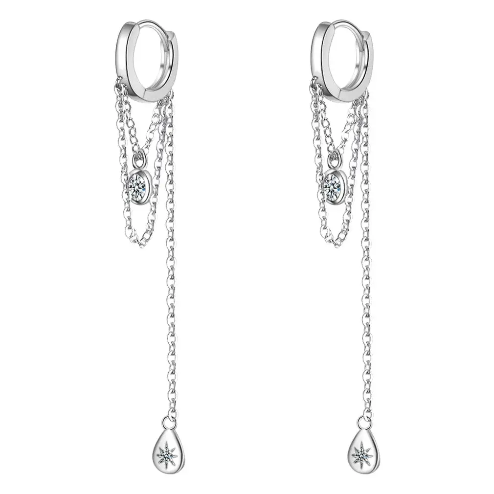 Japanese Circle Earrings with Zircon Chain for Women