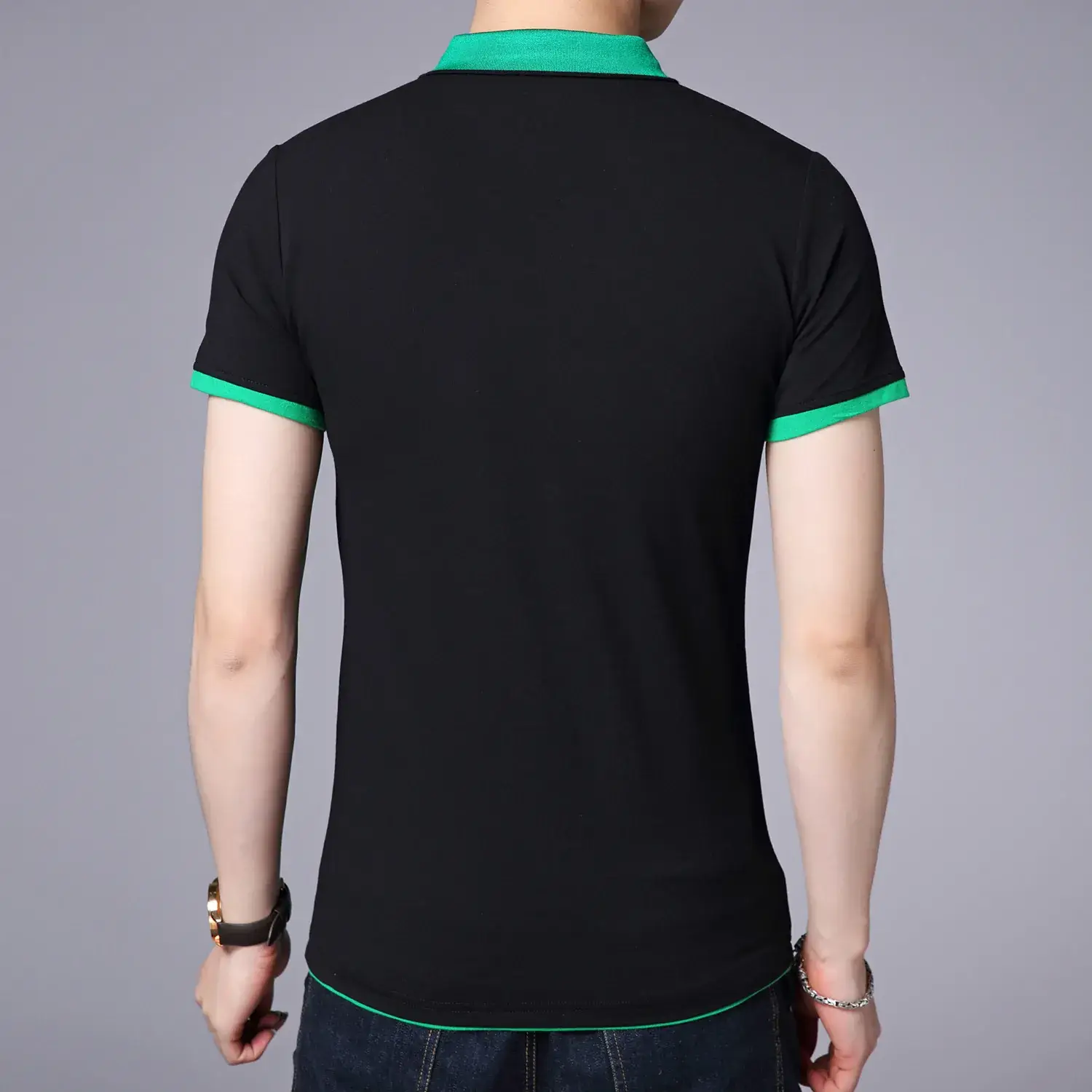 Men's Light Blue Mercerized Cotton Polo Shirt Slim Fit - Image 14