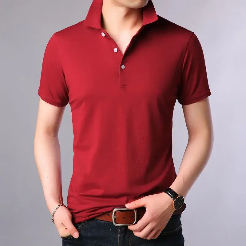 Men's Light Blue Mercerized Cotton Polo Shirt Slim Fit - Image 10