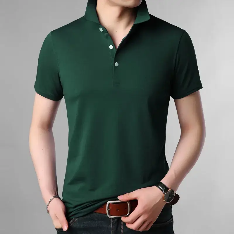 Men's Light Blue Mercerized Cotton Polo Shirt Slim Fit - Image 2