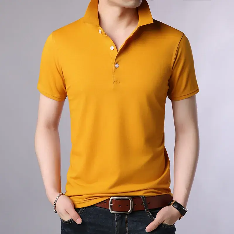 Men's Light Blue Mercerized Cotton Polo Shirt Slim Fit - Image 3
