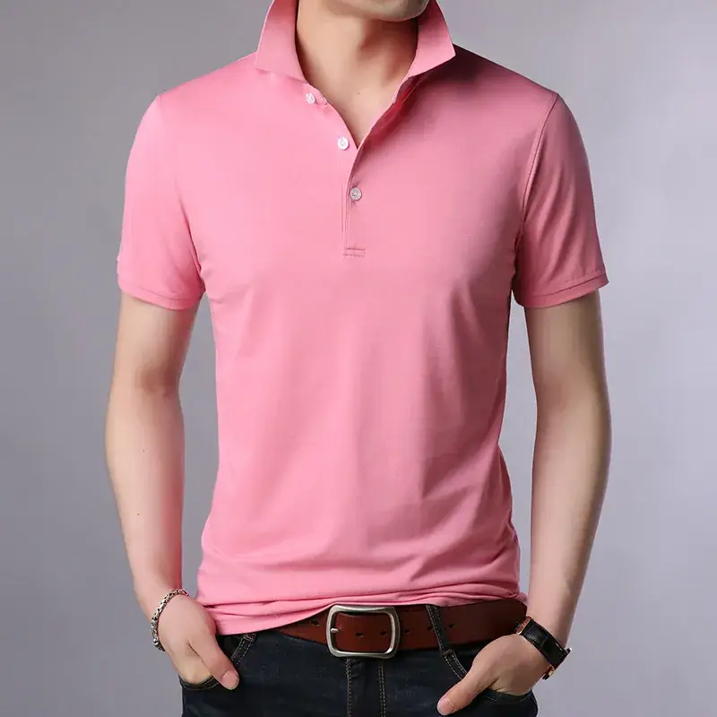 Men's Light Blue Mercerized Cotton Polo Shirt Slim Fit - Image 4