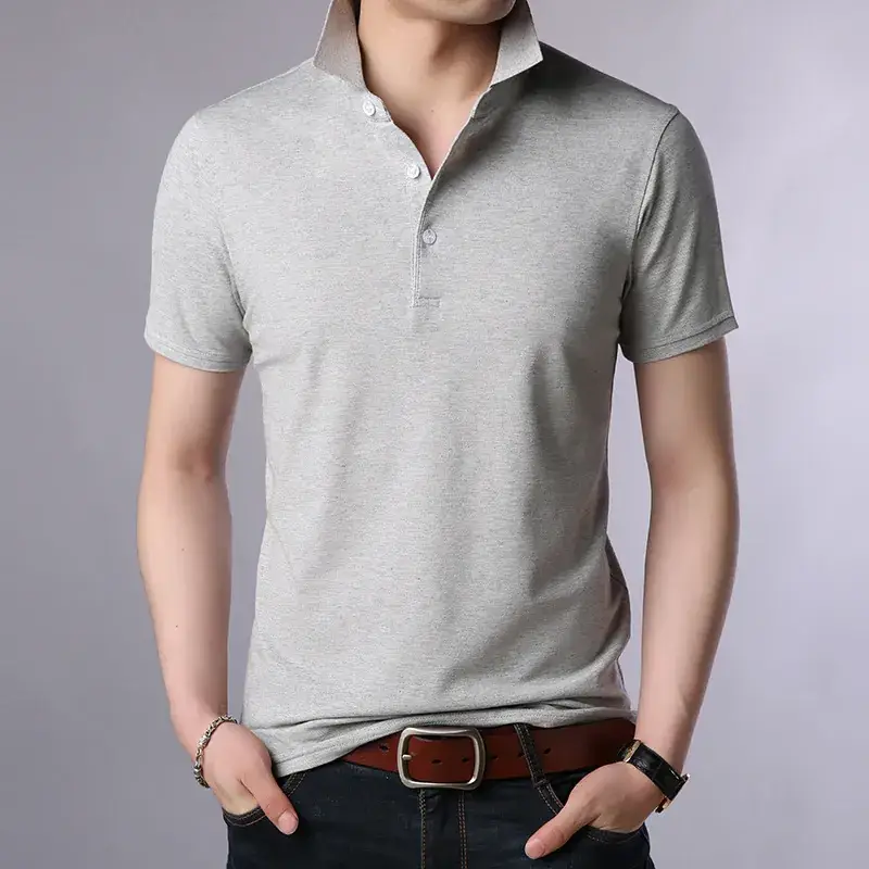 Men's Light Blue Mercerized Cotton Polo Shirt Slim Fit - Image 6