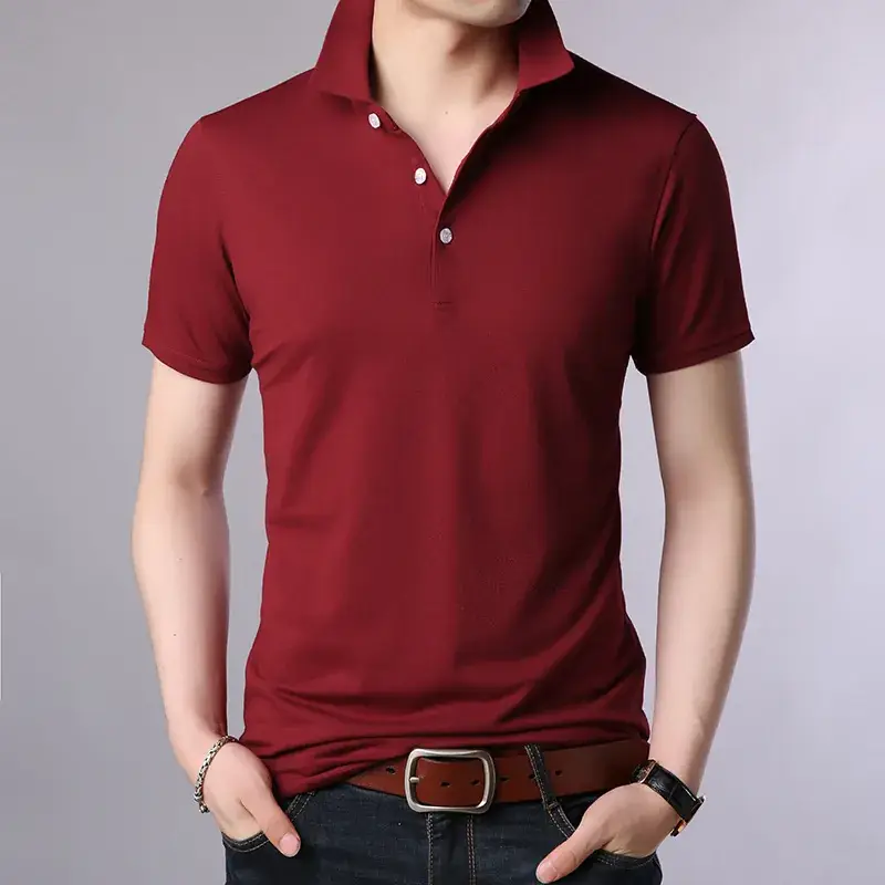 Men's Light Blue Mercerized Cotton Polo Shirt Slim Fit - Image 7