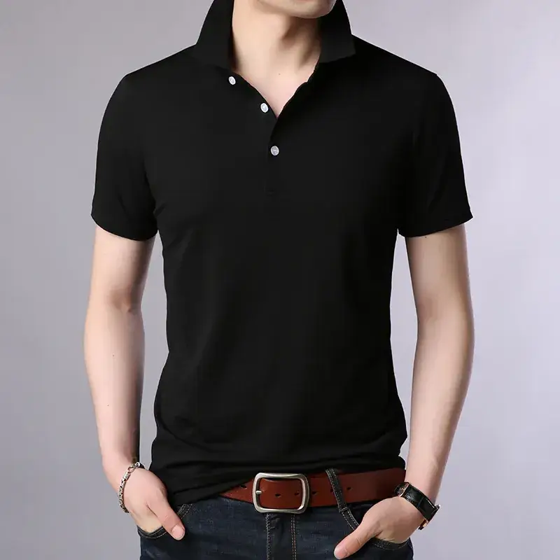Men's Light Blue Mercerized Cotton Polo Shirt Slim Fit - Image 9