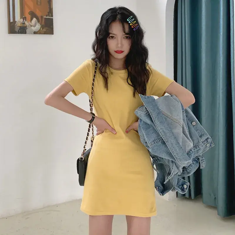 Black Korean Style Mid-Length Dress for Women