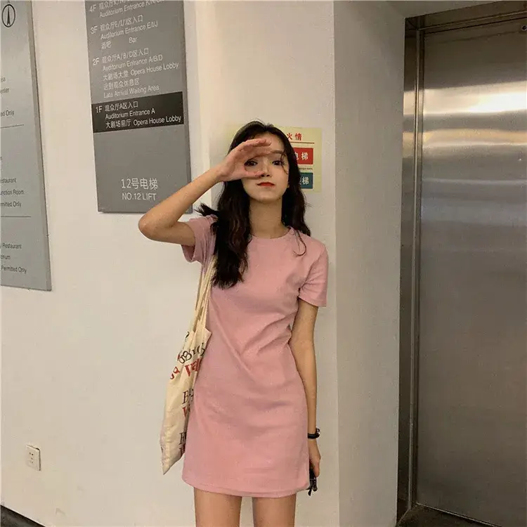 Black Korean Style Mid-Length Dress for Women