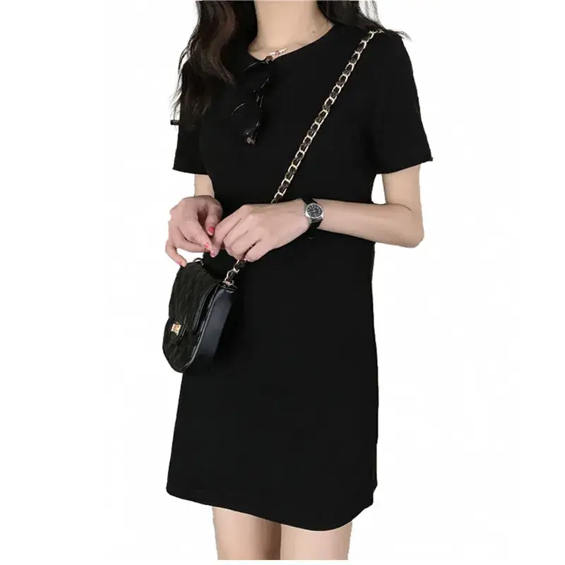Black Korean Style Mid-Length Dress for Women