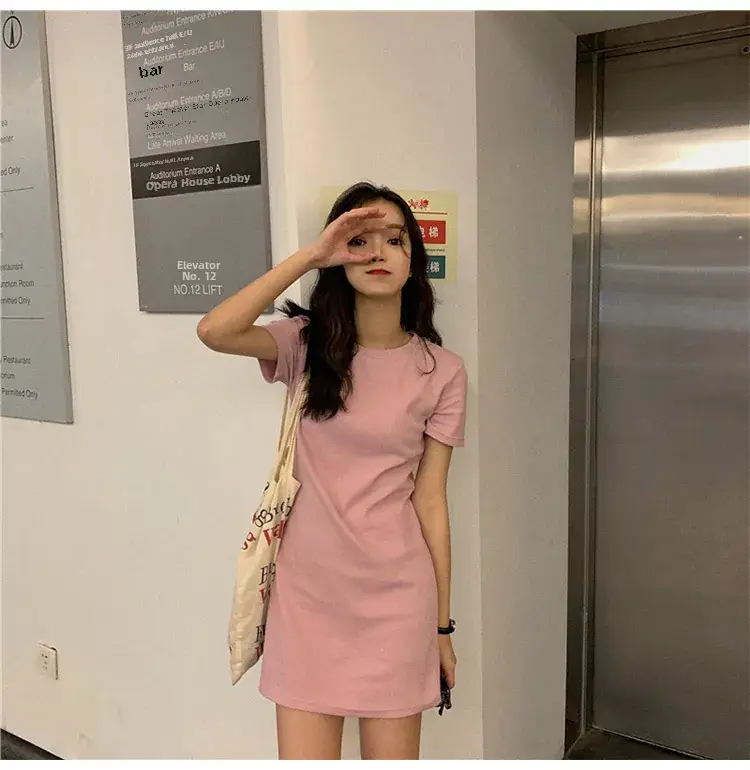 Black Korean Style Mid-Length Dress for Women