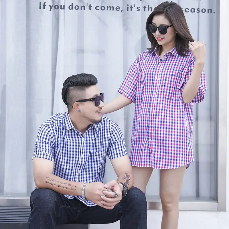 Plus Size Plaid Shirt Blue White Business Casual - Image 10