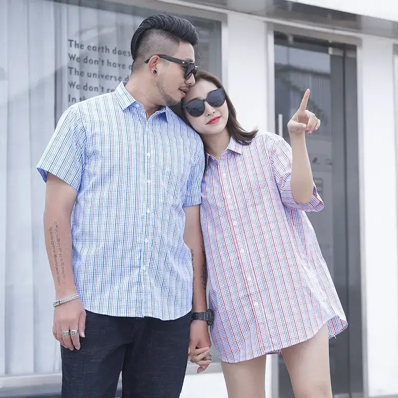 Plus Size Plaid Shirt Blue White Business Casual - Image 2