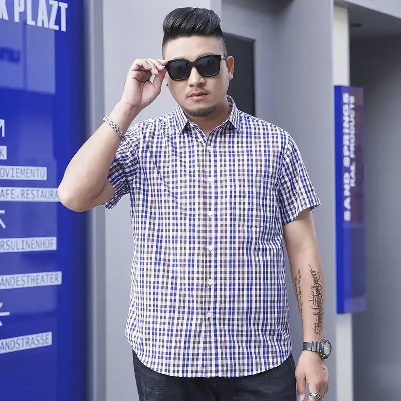 Plus Size Plaid Shirt Blue White Business Casual - Image 5