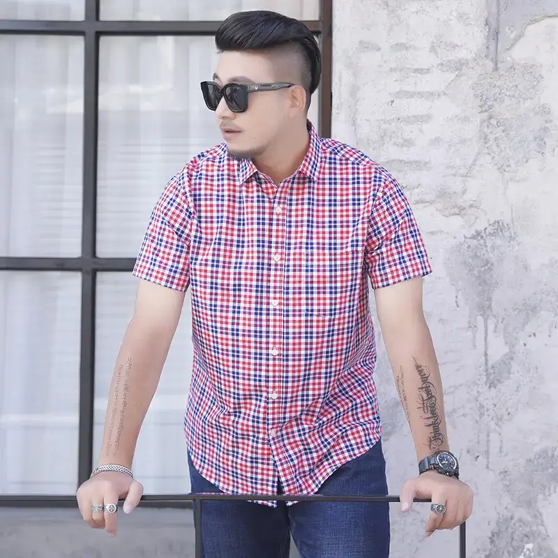 Plus Size Plaid Shirt Blue White Business Casual - Image 6