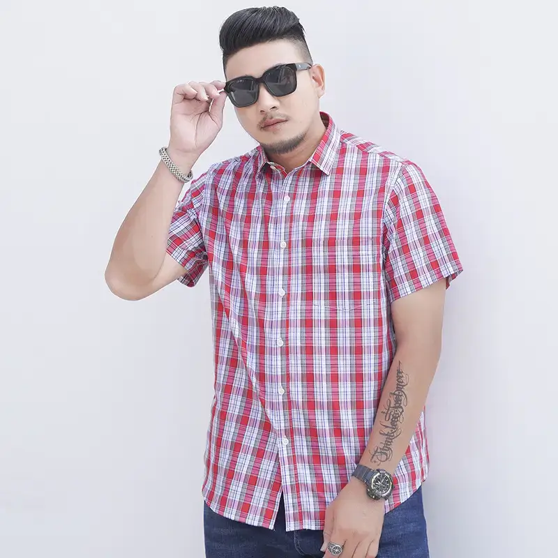 Plus Size Plaid Shirt Blue White Business Casual - Image 8