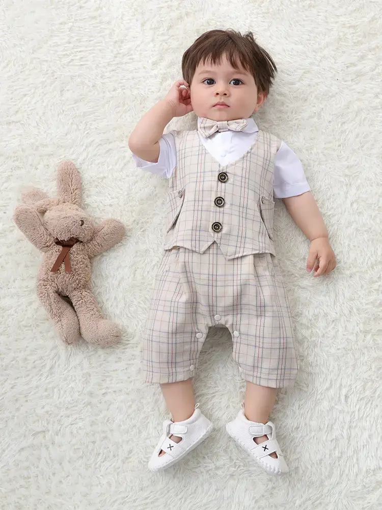 British Style Plaid Boy Suit Short Sleeve Conjoined - Image 8