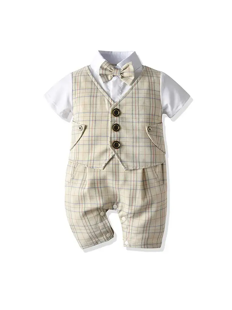 British Style Plaid Boy Suit Short Sleeve Conjoined - Image 10