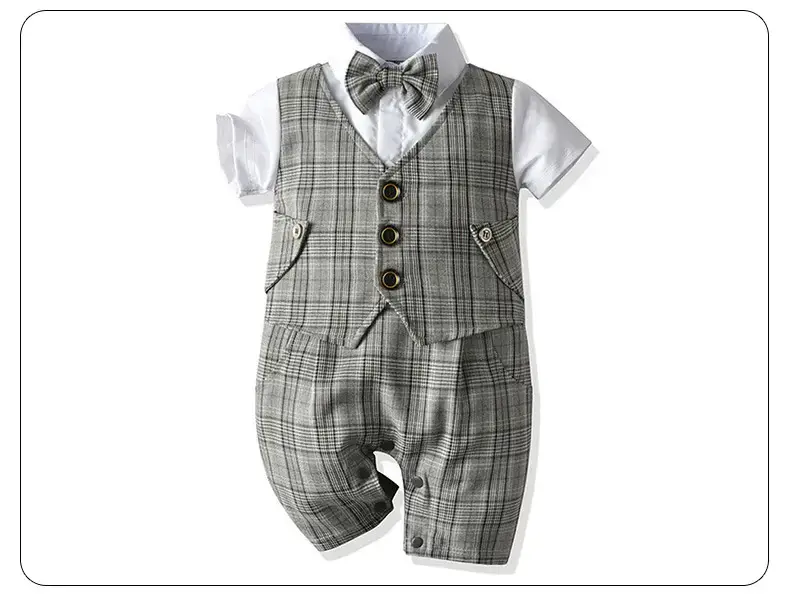 British Style Plaid Boy Suit Short Sleeve Conjoined — feature 19