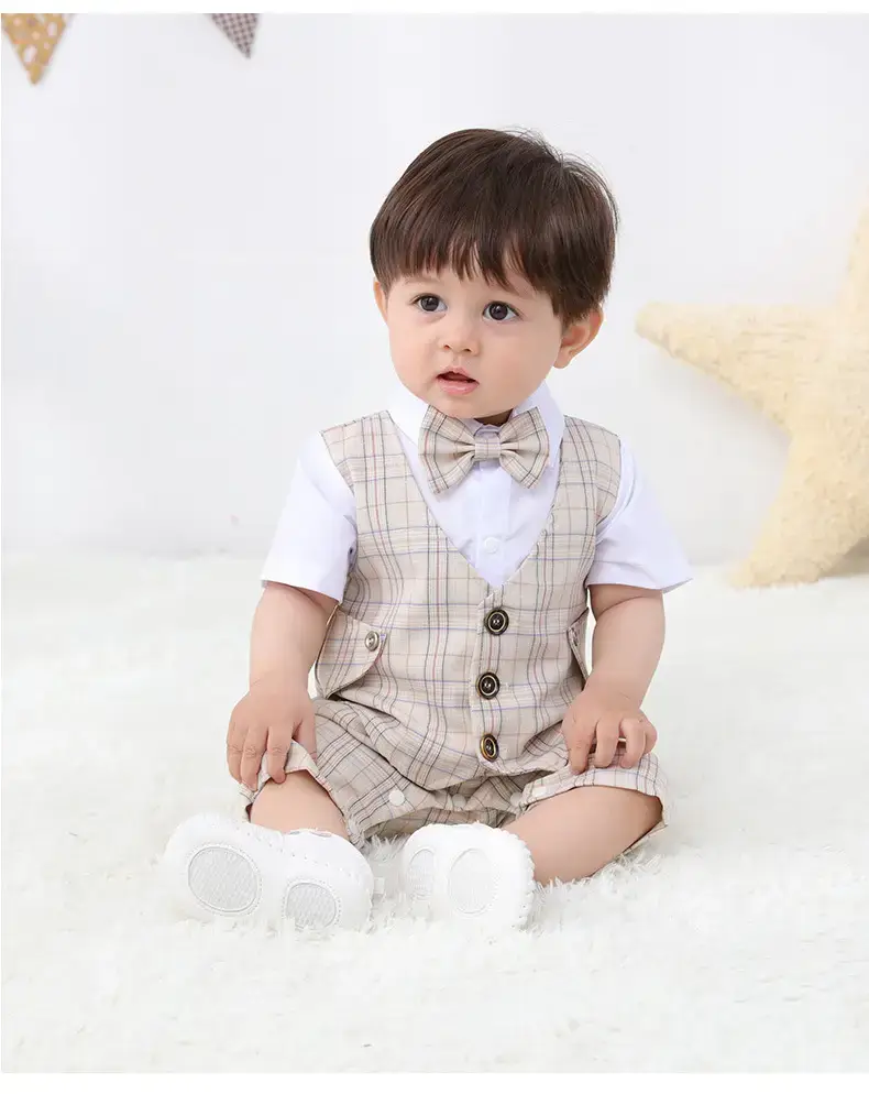 British Style Plaid Boy Suit Short Sleeve Conjoined — feature 7