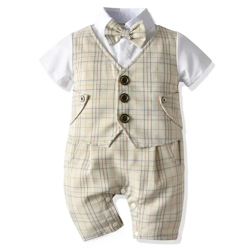 British Style Plaid Boy Suit Short Sleeve Conjoined - Image 2