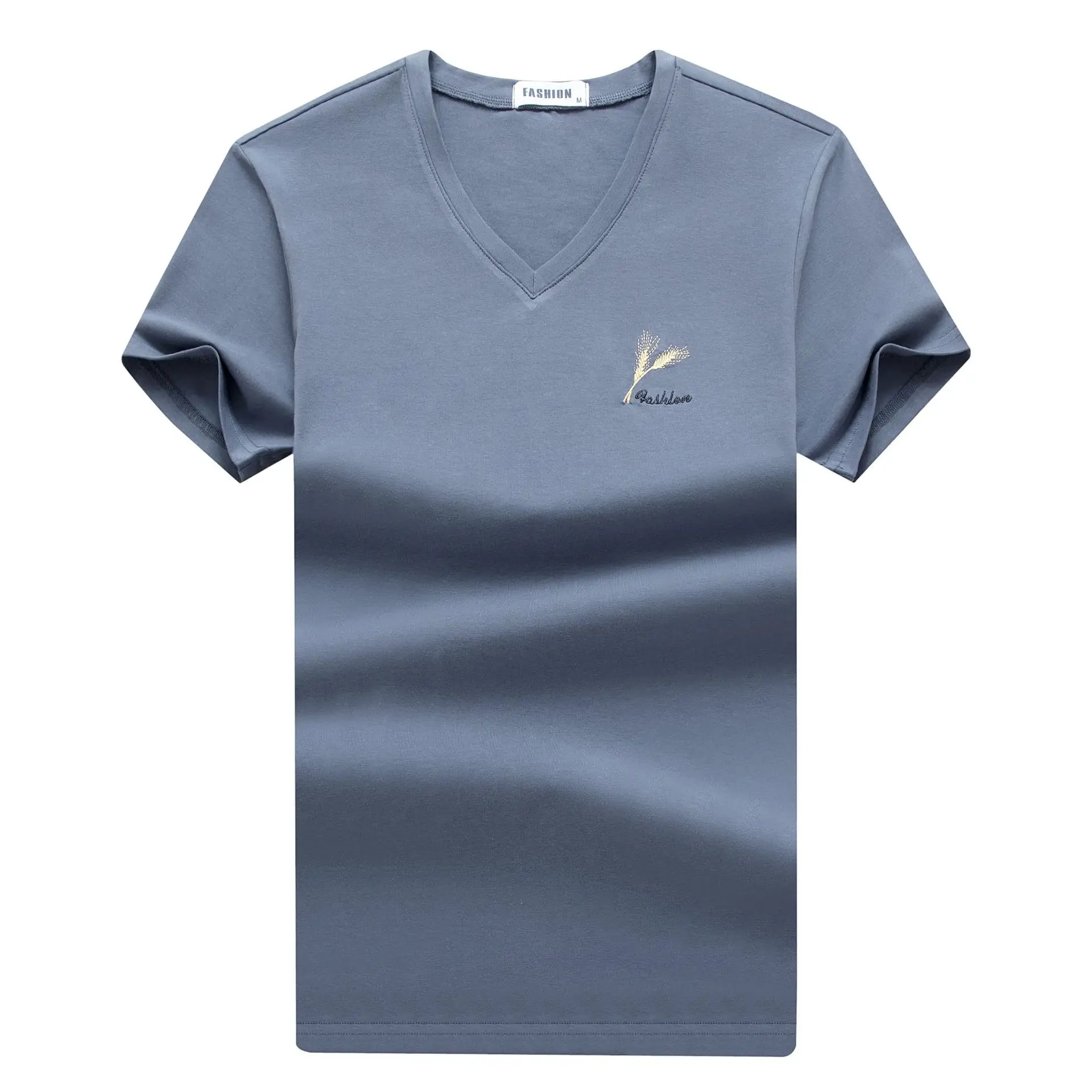 Men V-Neck Embroidered T-Shirt Grey 2020 Summer - Image 10