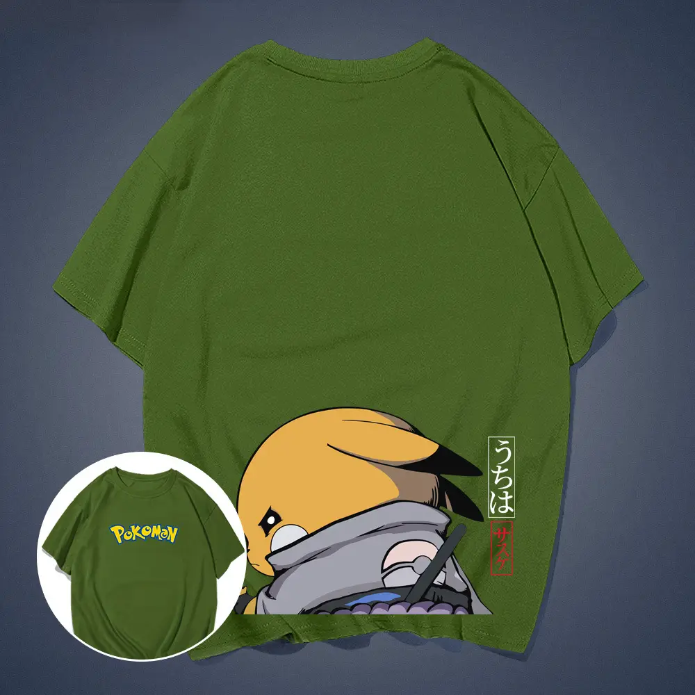 Men Women Cartoon T-Shirt Green Pikachu Sasuke - Image 6