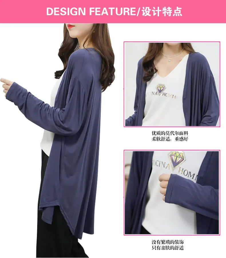 Women Blue Modal Sun Protection Coat Long Sleeve — feature 4