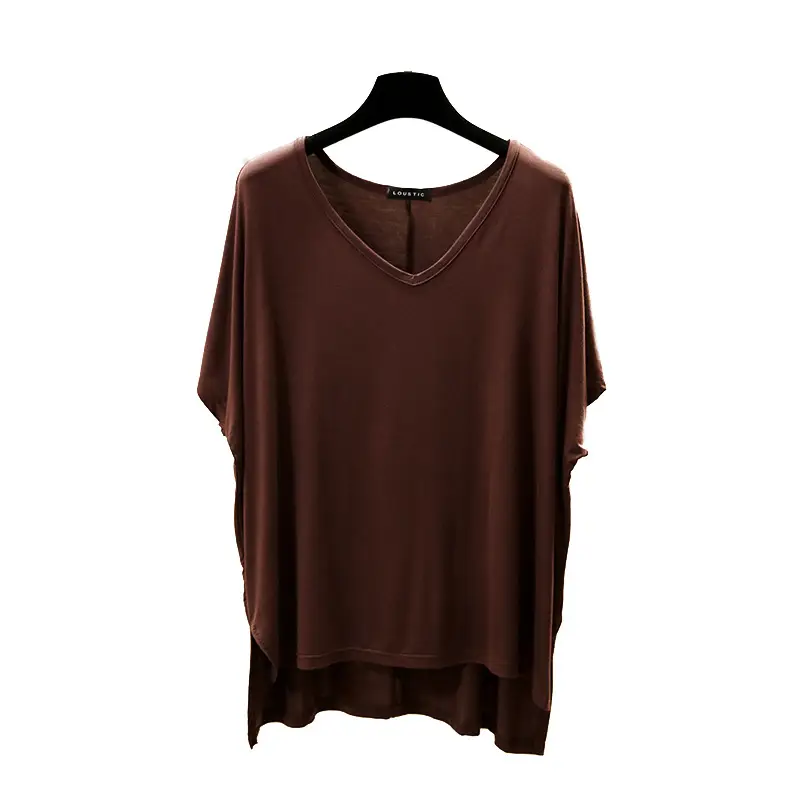 Women V-Neck Loose T-Shirt Red Plus Size - Image 13