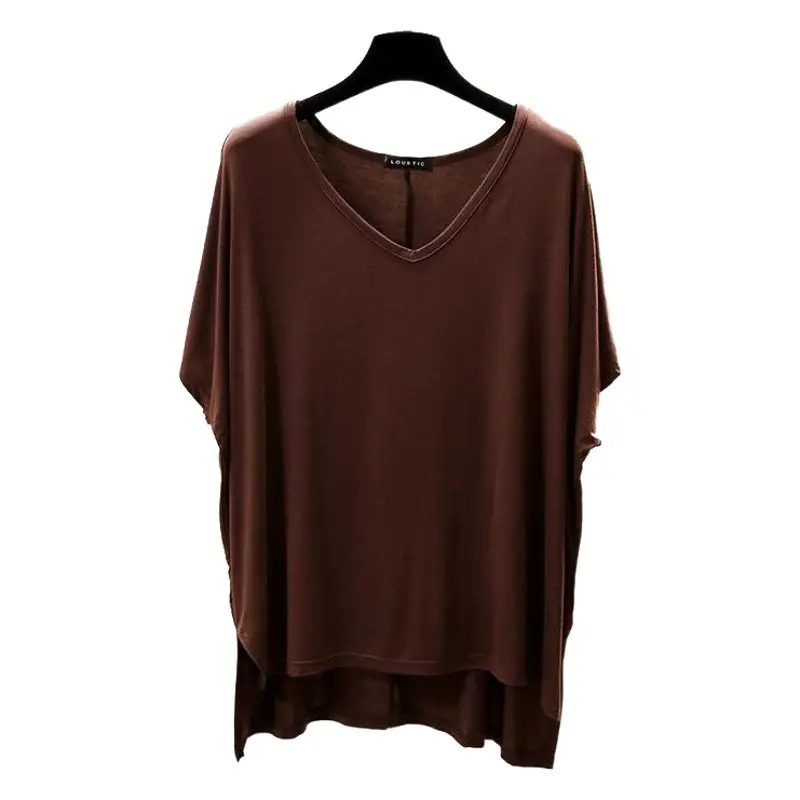 Women V-Neck Loose T-Shirt Red Plus Size
