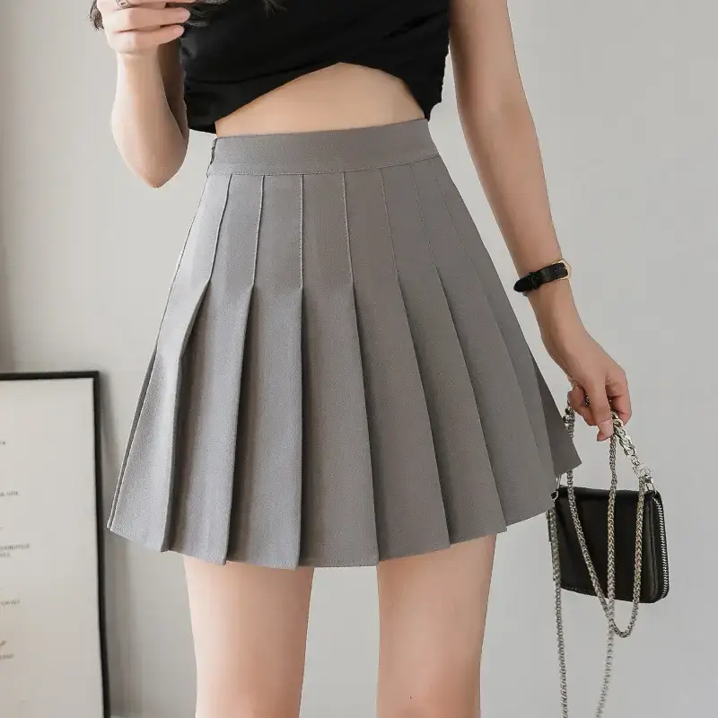 Women Pleated Skirt Solid Color Winter Autumn - Image 5