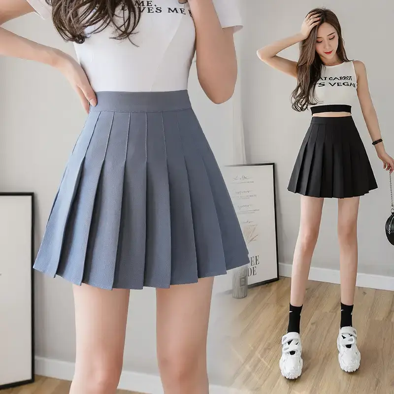 Women Pleated Skirt Solid Color Winter Autumn - Image 6