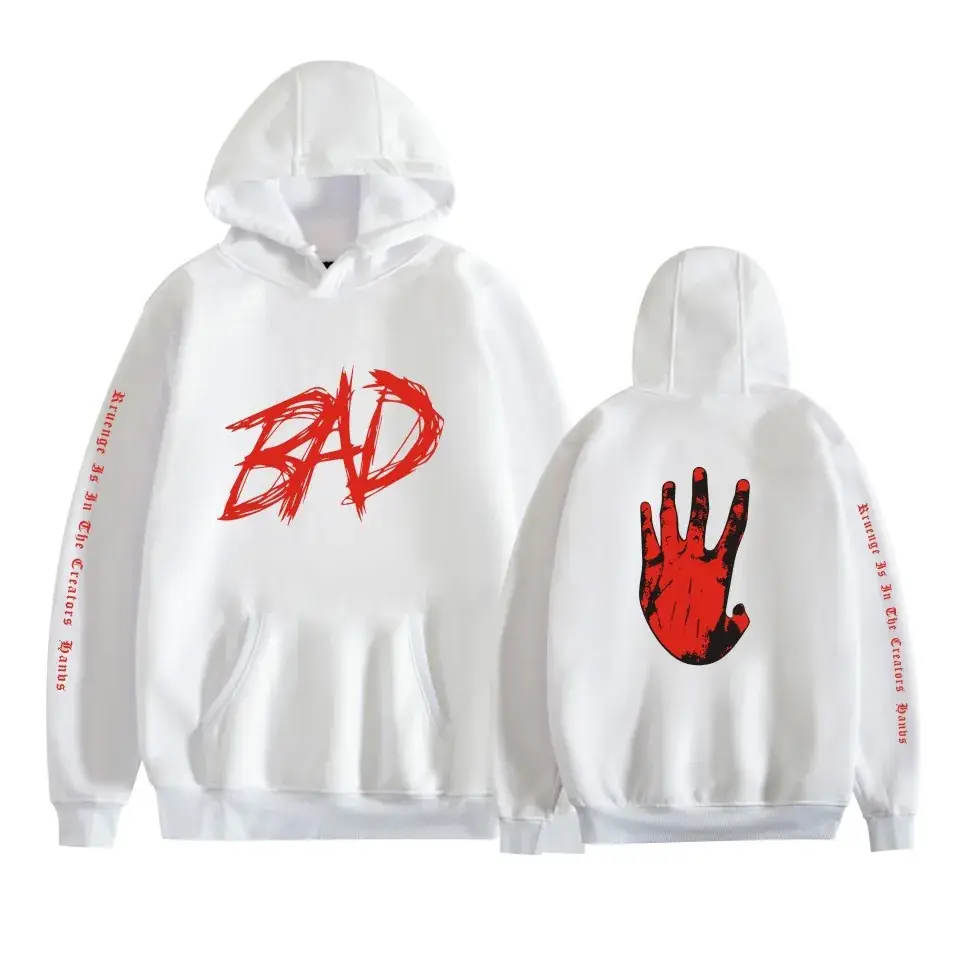 Black Hooded Sweatshirt with Red "BAD" Graphic for Men Women