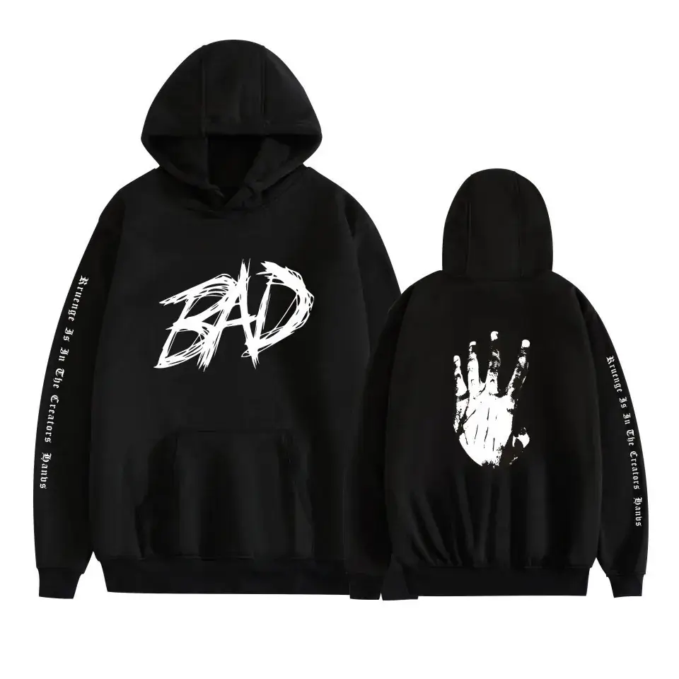 Black Hooded Sweatshirt with Red "BAD" Graphic for Men Women