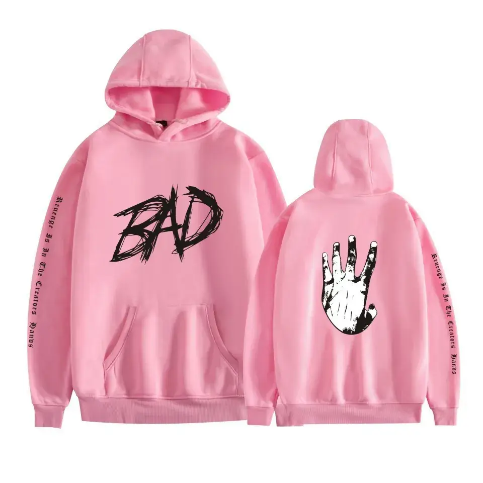 Black Hooded Sweatshirt with Red "BAD" Graphic for Men Women