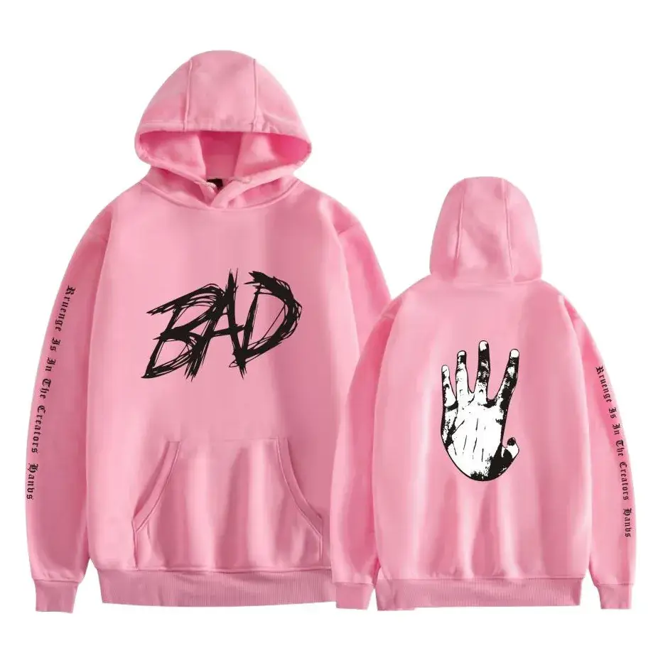 Black Hooded Sweatshirt with Red "BAD" Graphic for Men Women