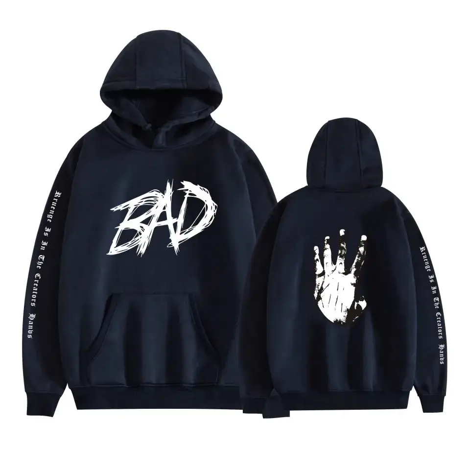 Black Hooded Sweatshirt with Red "BAD" Graphic for Men Women