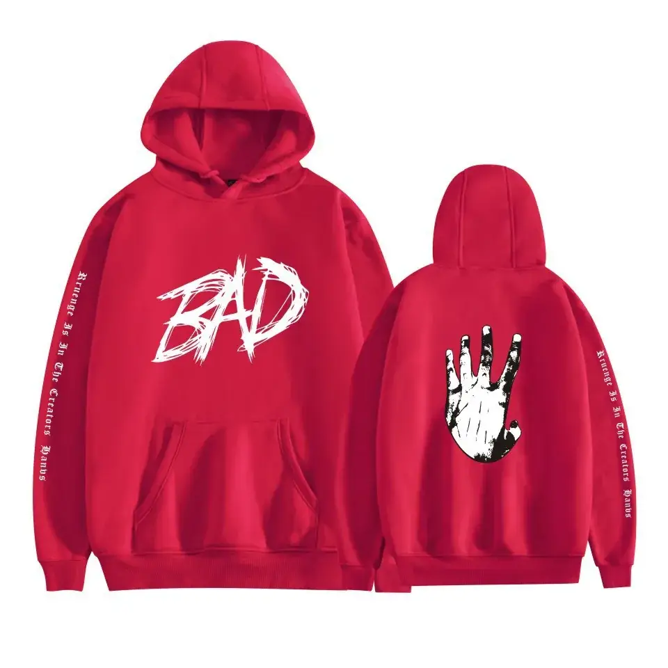 Black Hooded Sweatshirt with Red "BAD" Graphic for Men Women