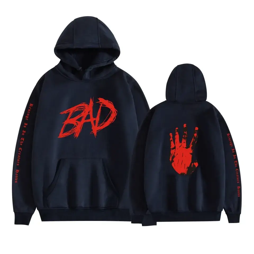 Black Hooded Sweatshirt with Red "BAD" Graphic for Men Women