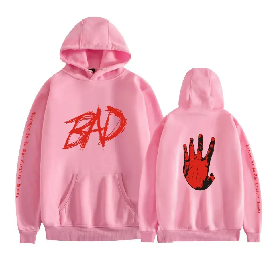 Black Hooded Sweatshirt with Red "BAD" Graphic for Men Women